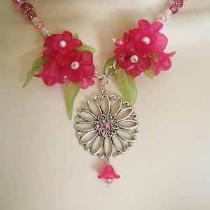 Pink Flower Necklace art nouveau jewelry flower jewelry victorian jewelry nature victorian necklace art nouveau necklace floral necklace