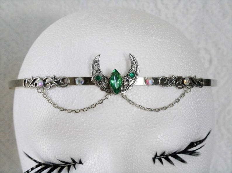 Crescent Moon Circlet wiccan jewelry pagan jewelry wicca jewelry goddess witch witchcraft wicca circlet wiccan circlet pagan circlet magic afbeelding 1