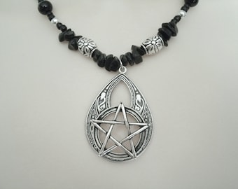 Obsidian Pentacle Necklace wiccan jewelry pagan jewelry wicca jewelry witch metaphysical witchcraft gothic pagan necklace wiccan necklace