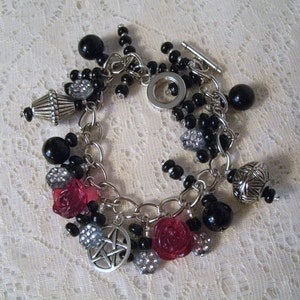 Rose Pentacle Charm Bracelet wiccan jewelry pagan jewelry wicca jewelry witch pentagram witchcraft goddess magic wiccan bracelet gothic