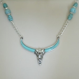Turquoise Necklace Southwestern Jewelry Southwest Turquoise Jewelry Country Western Cow Skull Cowgirl Wedding Boho Bohemian Necklace Gift