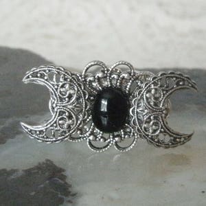 Black Onyx Triple Moon Ring wiccan jewelry pagan jewelry witch jewelry goddess ring wicca witchcraft metaphysical gothic ring wiccan ring