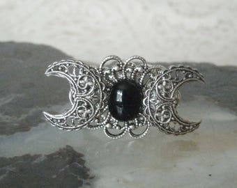 Black Onyx Triple Moon Ring wiccan jewelry pagan jewelry witch jewelry goddess ring wicca witchcraft metaphysical gothic ring wiccan ring