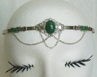 Green Agate Circlet medieval jewelry renaissance jewelry victorian jewelry edwardian art nouveau circlet art deco circlet celtic headpiece
