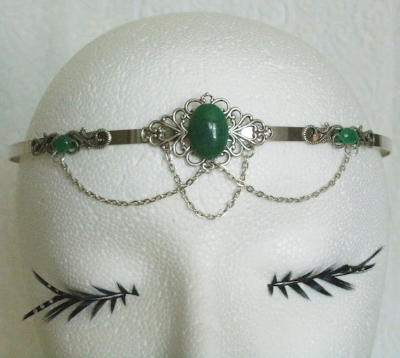 Green Agate Circlet medieval jewelry renaissance jewelry victorian jewelry edwardian art nouveau circlet art deco circlet celtic headpiece