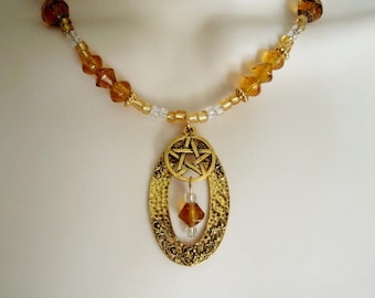 Golden Glow Pentacle Necklace wiccan jewelry pagan jewelry wicca jewelry witch necklace witchcraft pentagram wiccan necklace pagan necklace
