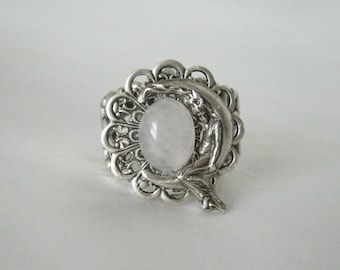 Goddess On Crescent Moon Ring rose quartz wiccan jewelry pagan jewelry goddess jewelry wicca witch witchcraft metaphysical magic pagan ring