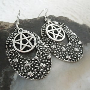 Dangle Drop Pentacle Earrings Wiccan Pagan Jewelry Gothic Witch Wicca Priestess Goddess Witchcraft Statement Pagan Earrings Wiccan Earrings