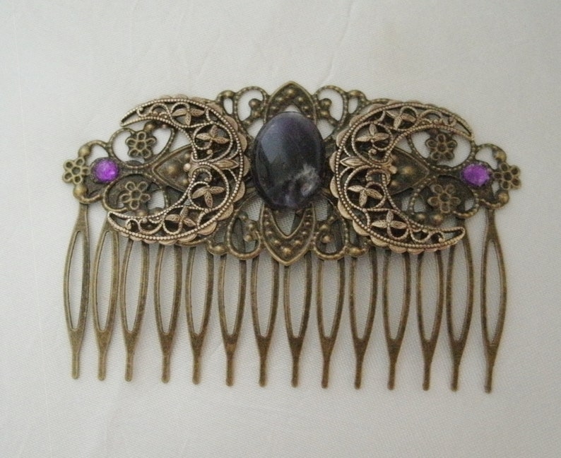 Amethyst Triple Moon Goddess Comb wiccan jewelry pagan jewelry wicca jewelry goddess jewelry witch comb witchcraft wiccan comb pagan comb