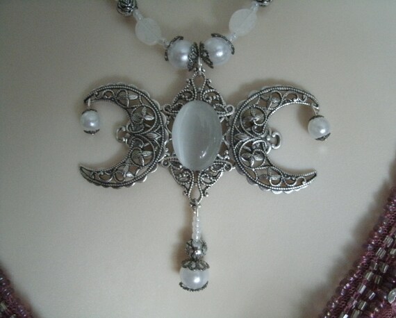 Moonstone Triple Moon Goddess Necklace Wiccan Jewelry Pagan - Moonstone Triple Moon Pendant Moonstone Triple Moon Goddess Necklace Wiccan Jewelry Pagan - Moonstone Triple Moon Pendant