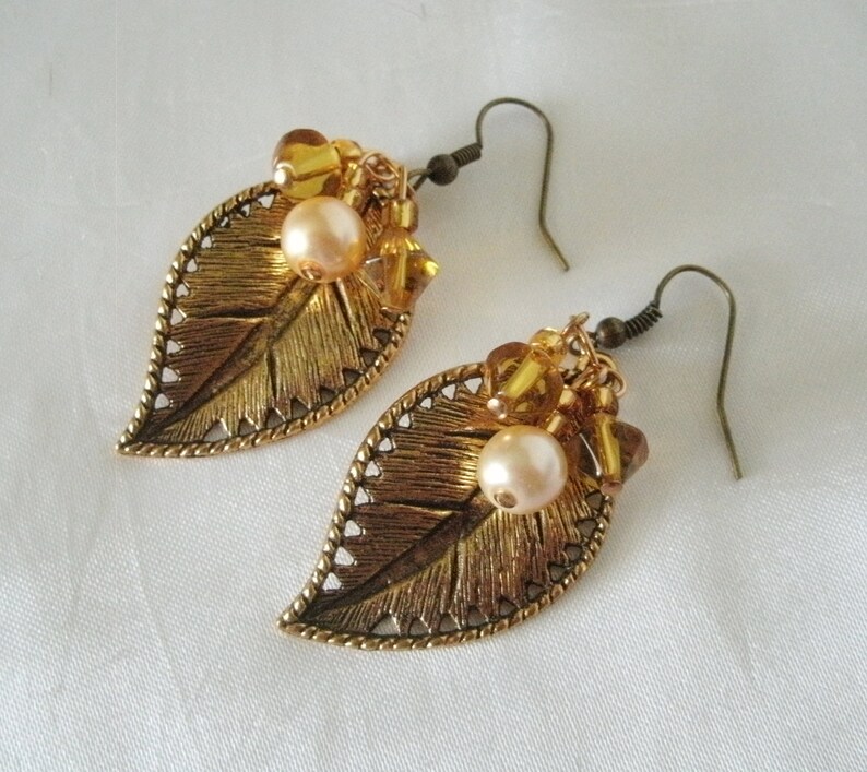 Leaf Earrings renaissance jewelry victorian jewelry art nouveau jewelry edwardian art nouveau earrings art deco tudor victorian earrings