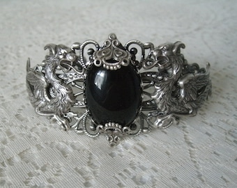 Black Onyx Dragon Bracelet renaissance jewelry medieval jewelry dragon jewelry viking norse victorian fantasy bracelet gothic bracelet