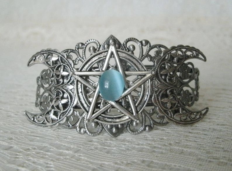 Triple Moon Pentacle Cuff Bracelet wiccan jewelry pagan | Etsy