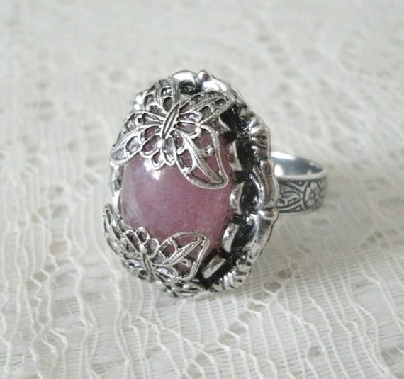 Rose Quartz Ring butterfly ring victorian jewelry art nouveau jewelry art deco jewelry nature art deco ring victorian ring art nouveau ring