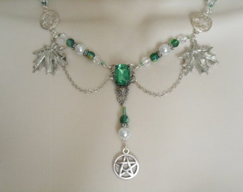 Emerald Forest Pentacle Necklace wiccan jewelry pagan jewelry wicca jewelry goddess witchcraft witch necklace priestess pagan necklace magic