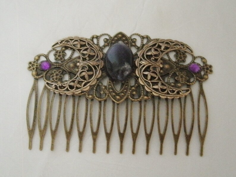 Amethyst Triple Moon Goddess Comb wiccan jewelry pagan jewelry wicca jewelry goddess jewelry witch comb witchcraft wiccan comb pagan comb
