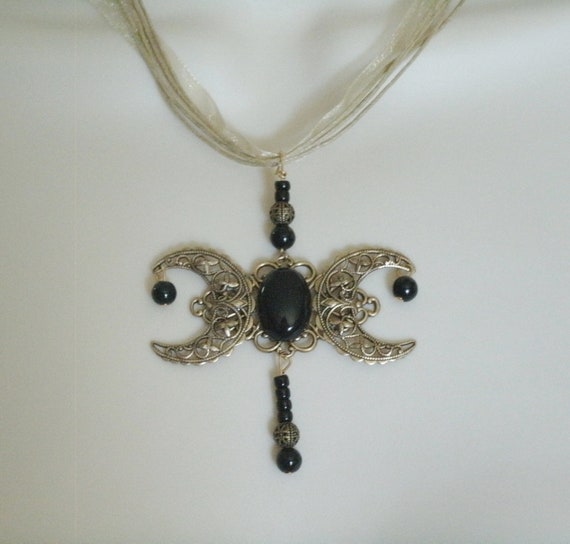 Onyx Triple Moon Necklace wiccan jewelry pagan jewelry wicca goddess wiccan necklace pagan necklace witchcraft witch gothic metaphysical