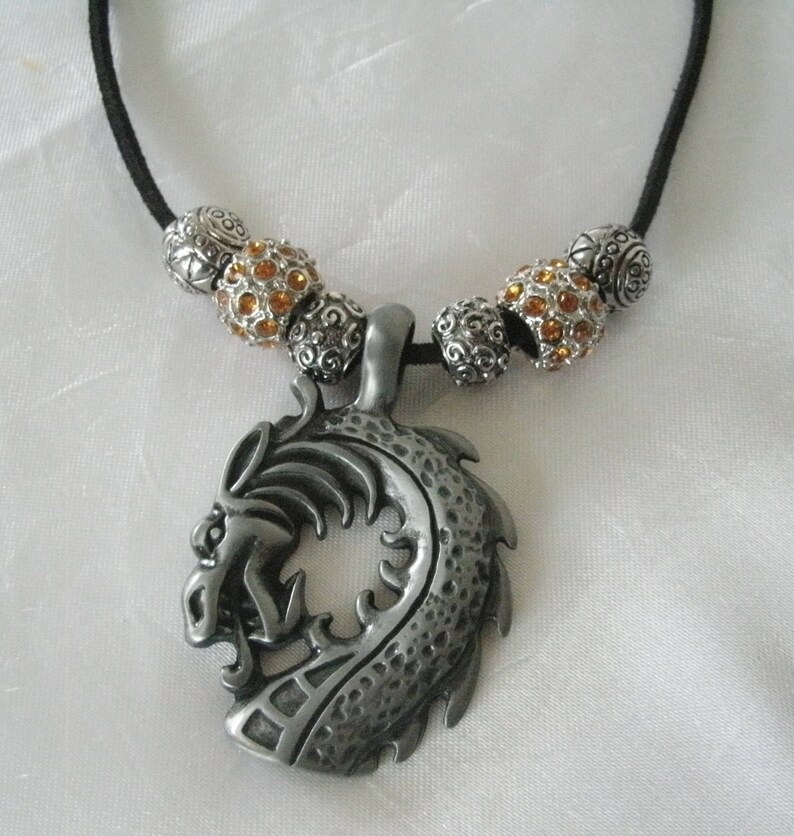 Gothic Dragon of the Moon Art Nouveau Pewter Pendant