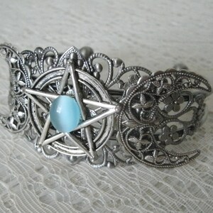 Triple Moon Pentacle Cuff Bracelet Wiccan Jewelry Pagan - Etsy