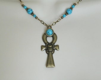 Turquoise Ankh Necklace wiccan jewelry pagan jewelry wicca jewelry pagan necklace wiccan necklace scarab necklace goddess metaphysical