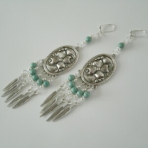 Pendientes turquesa, colgante de flor de pluma, estilo suroeste, vaquera, boda, boho, joyería
