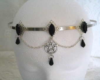 Celtic pentagram Headpiece pagan wicca Halloween costume jewelry pentagram Pagan Pentagram Celtic Circlet, Wicca Headdress, Adjustable  main image 2