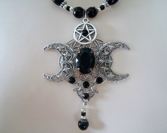 Triple Moon Pentacle Necklace wiccan jewelry pagan jewelry  wicca jewelry witch witchcraft pentagram goddess magic wiccan necklace gothic