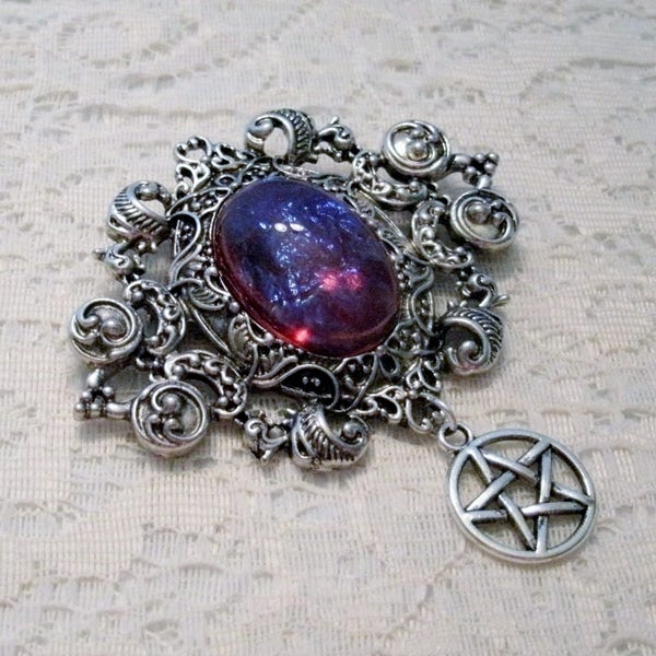 Dragons Breath Fire Opal Pentacle Brooch cloak pin wiccan jewelry pagan jewelry witch jewelry goddess wicca witchcraft pagan brooch gothic