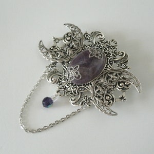 Amethyst Triple Moon Brooch cloak pin wiccan jewelry pagan jewelry wicca jewelry goddess jewelry witchcraft witch metaphysical wicca brooch