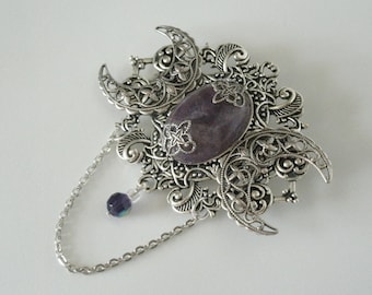 Amethyst Triple Moon Brooch, cloak pin wiccan jewelry pagan jewelry wicca jewelry goddess jewelry witchcraft witch metaphysical wicca brooch