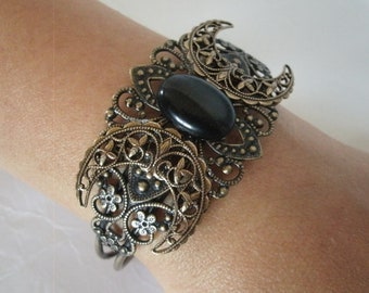 Triple Moon Cuff Bracelet, wiccan jewelry pagan jewelry wicca jewelry witch witchcraft goddess bracelet wiccan bracelet gothic bracelet