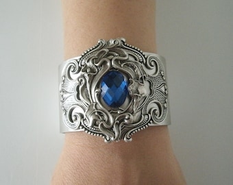 Blue Cuff Bracelet victorian jewelry gothic jewelry art deco bracelet renaissance art nouveau bracelet victorian bracelet gothic bracelet