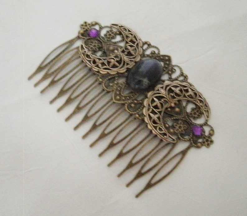 Amethyst Triple Moon Goddess Comb wiccan jewelry pagan jewelry wicca jewelry goddess jewelry witch comb witchcraft wiccan comb pagan comb