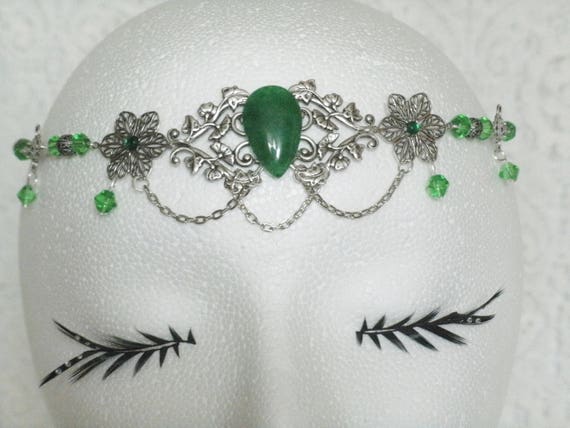 Green Agate Circlet medieval jewelry renaissance jewelry art deco jewelry celtic victorian edwardian art nouveau fairy elven headpiece