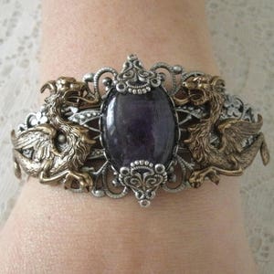 Amethyst Dragon Cuff Bracelet renaissance jewelry medieval jewelry dragon jewelry fantasy edwardian victorian viking norse gothic bracelet