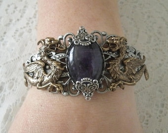 Amethyst Dragon Cuff Bracelet renaissance jewelry medieval jewelry dragon jewelry fantasy edwardian victorian viking norse gothic bracelet