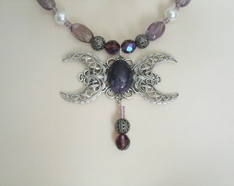 Amethyst Triple Moon Necklace wiccan jewelry pagan jewelry wicca jewelry goddess necklace witch witchcraft metaphysical wiccan necklace