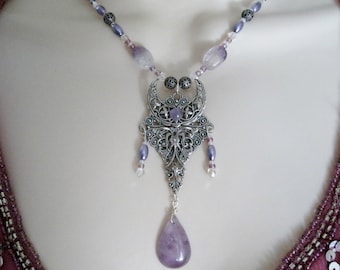 Amethyst Crescent Moon Necklace wiccan jewelry pagan jewelry amethyst jewelry wicca goddess witch witchcraft pagan necklace metaphysical