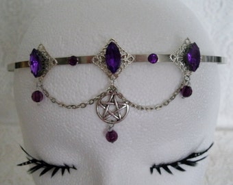 Pentacle Circlet wiccan jewelry pagan jewelry wicca jewelry witch gothic pentagram witchcraft handfasting goddess headpiece wiccan circlet