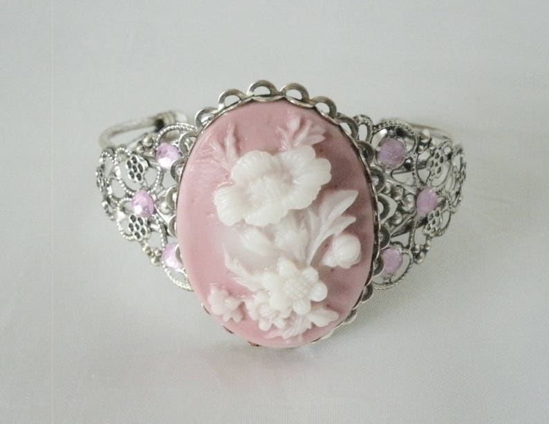 Pink Flower Cuff Bracelet Victorian Jewelry Edwardian Jewelry Etsy