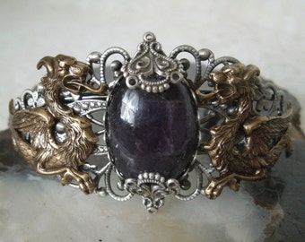 Amethyst Dragon Cuff Bracelet renaissance jewelry medieval jewelry dragon jewelry fantasy edwardian victorian viking norse gothic bracelet