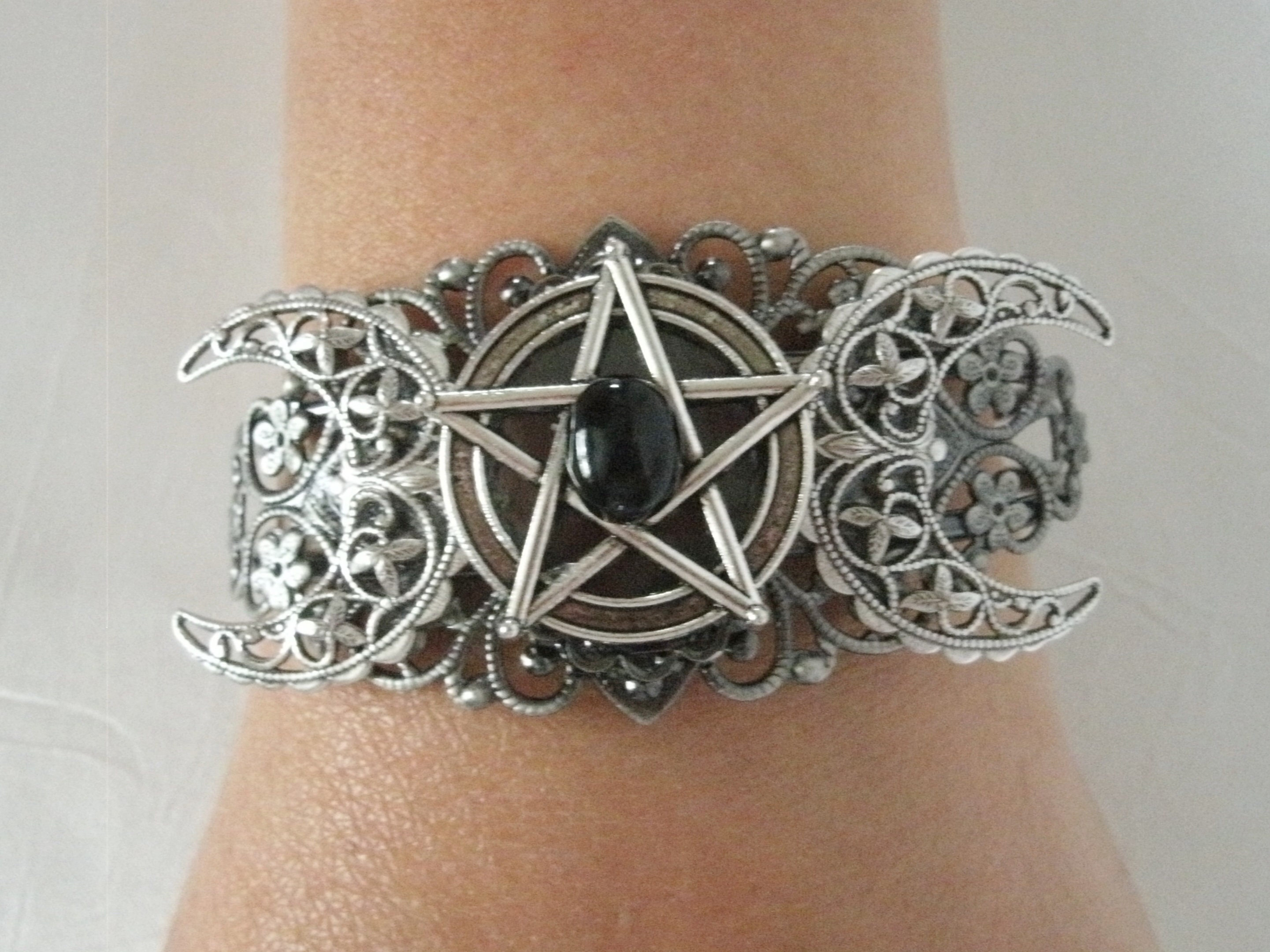 Triple Moon Pentacle Cuff Bracelet wiccan jewelry pagan | Etsy