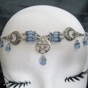 Crescent Moon Pentacle Circlet wiccan jewelry pagan jewelry wicca jewelry pentagram witch witchcraft magic goddess pagan circlet gothic
