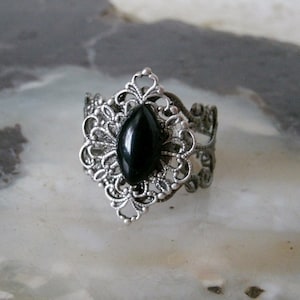 Black Obsidian Ring Gothic Victorian Jewelry Art Deco Jewelry Renaissance Edwardian Art Nouveau Goth Vampire Ring Gothic Victorian Ring Gift