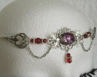 Roze Fire Gems gotische Victoriaanse middeleeuwse Renaissance bruiloft Bridal Romantique haar juwelen Sieraden Lichaamssieraden Haarsieraden 
