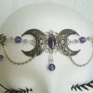 Amethyst Triple Moon Circlet wiccan jewelry pagan jewelry wicca jewelry goddess headpiece witch witchcraft metaphysical magic pagan circlet