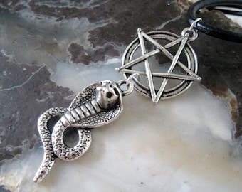 Collier pentacle serpent, bijoux wicca, bijoux païens, bijoux wicca, serpent de sorcellerie, collier wicca gothique, collier païen cobra