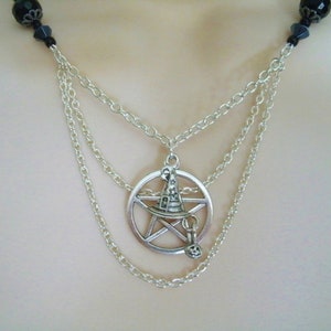 Pentacle Necklace witch hat witchcraft pentagram wicca halloween pagan necklace wiccan necklace witch necklace gothic magic gift