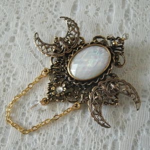 Triple Moon Goddess Brooch cloak pin wiccan jewelry pagan jewelry witch jewelry wicca witchcraft gothic magic wiccan brooch pagan brooch