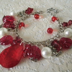 Gothic Rose Charm Bracelet gothic jewelry halloween jewelry rose jewelry goth vampire bat bracelet spider bracelet halloween bracelet